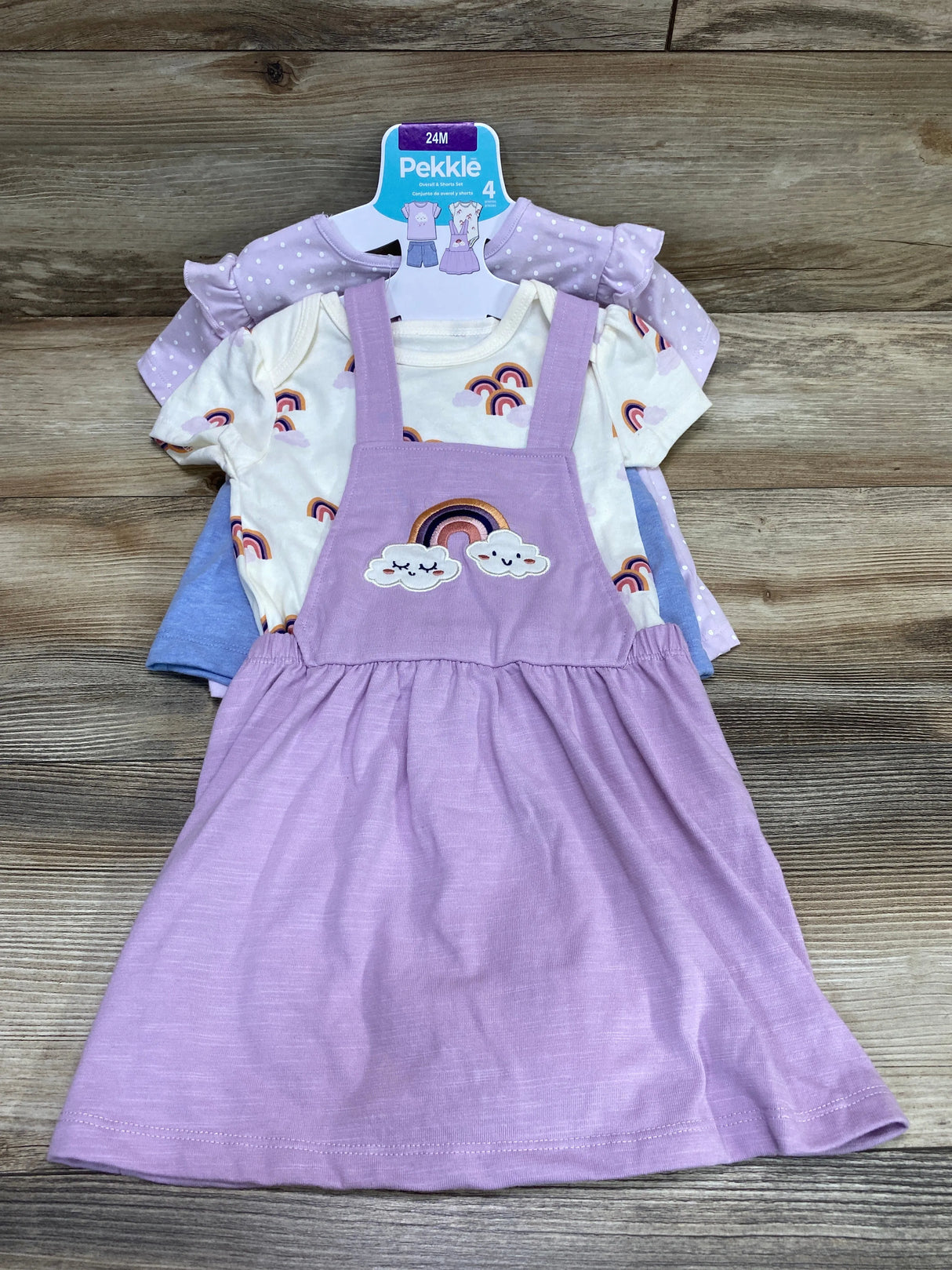 NEW Pekkle 4pc Clouds & Rainbows Overall & Shorts Set Purple sz 24m