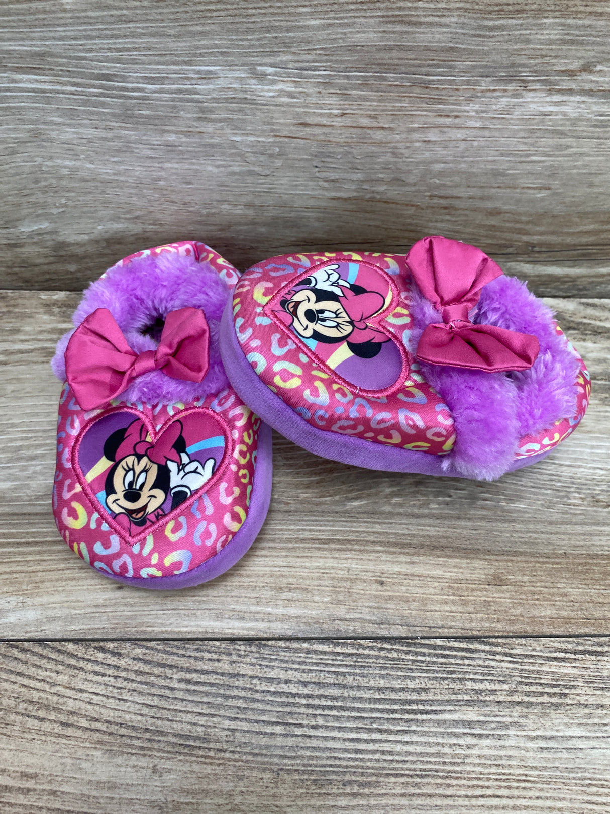 Minnie Mouse Toddler Girl's Plush A-Line Slippers Pink/Purple Sz 7c/8c