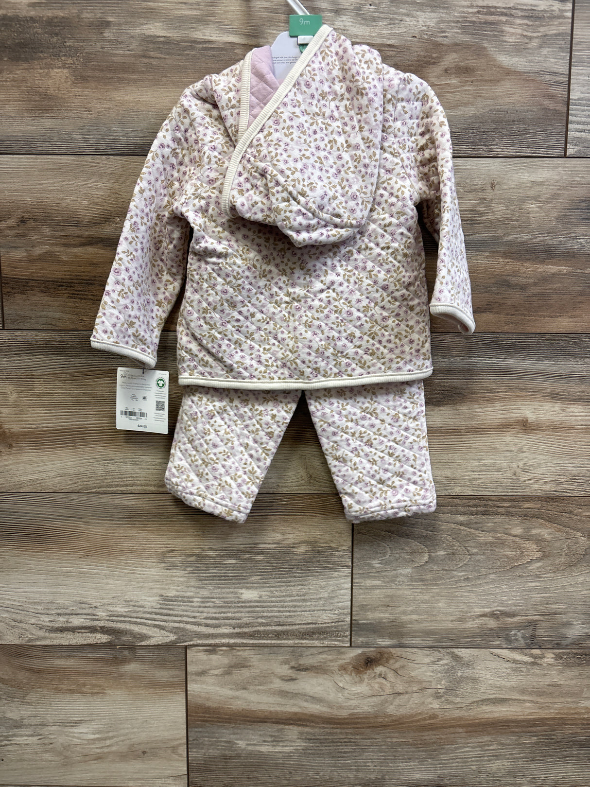 NEW Little Planet Organic 2pc Floral Quilted Jacket & Pants Set White sz 9m