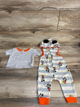 Disney Baby 2pc Mickey Mouse Shirt & Hooded Jumpsuit Gray sz 6-9m