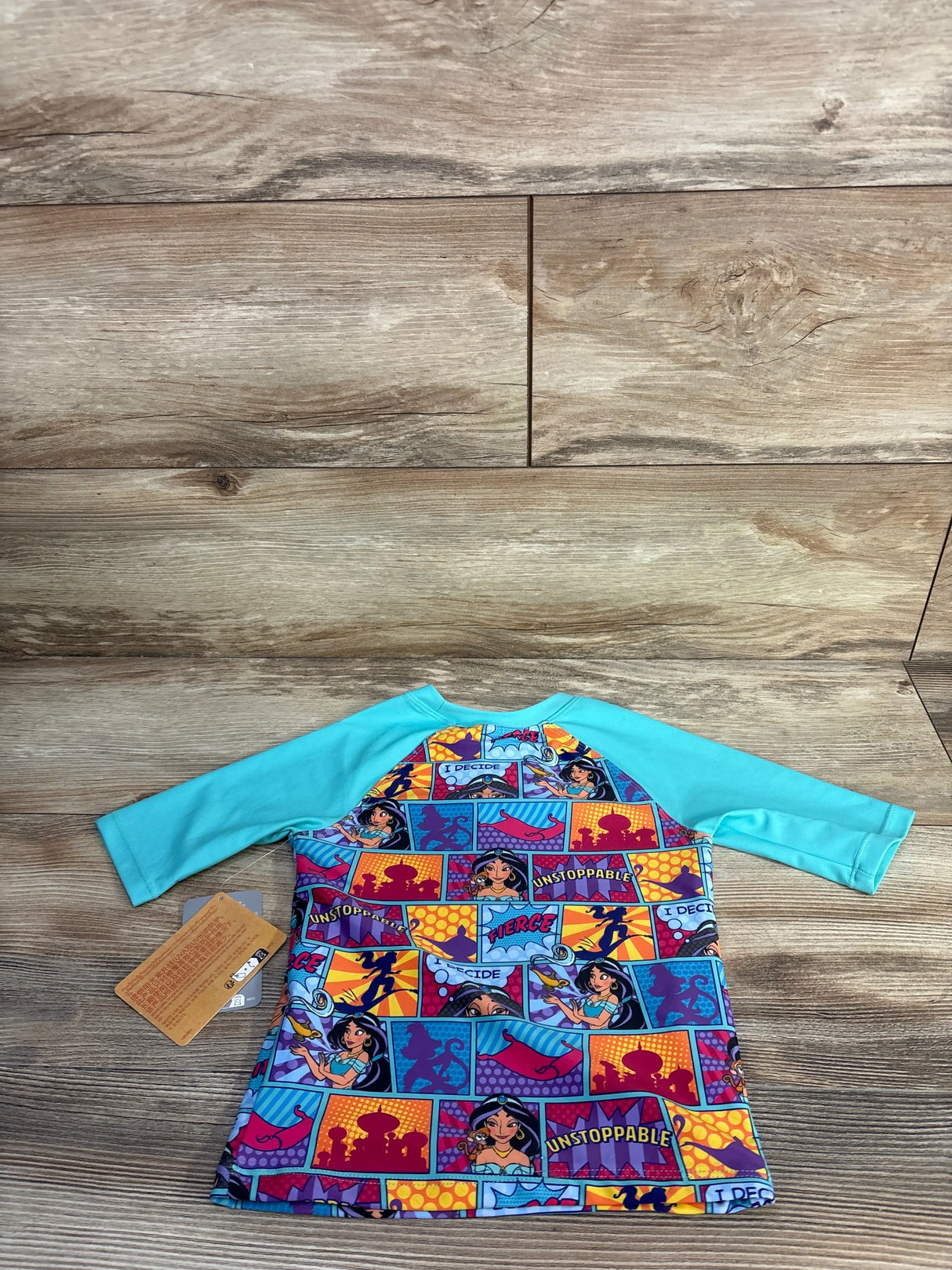 NEW Disney Store Aladdin Princess Jasmine Comic Print Rash Guard Shirt Blue sz 5/6T