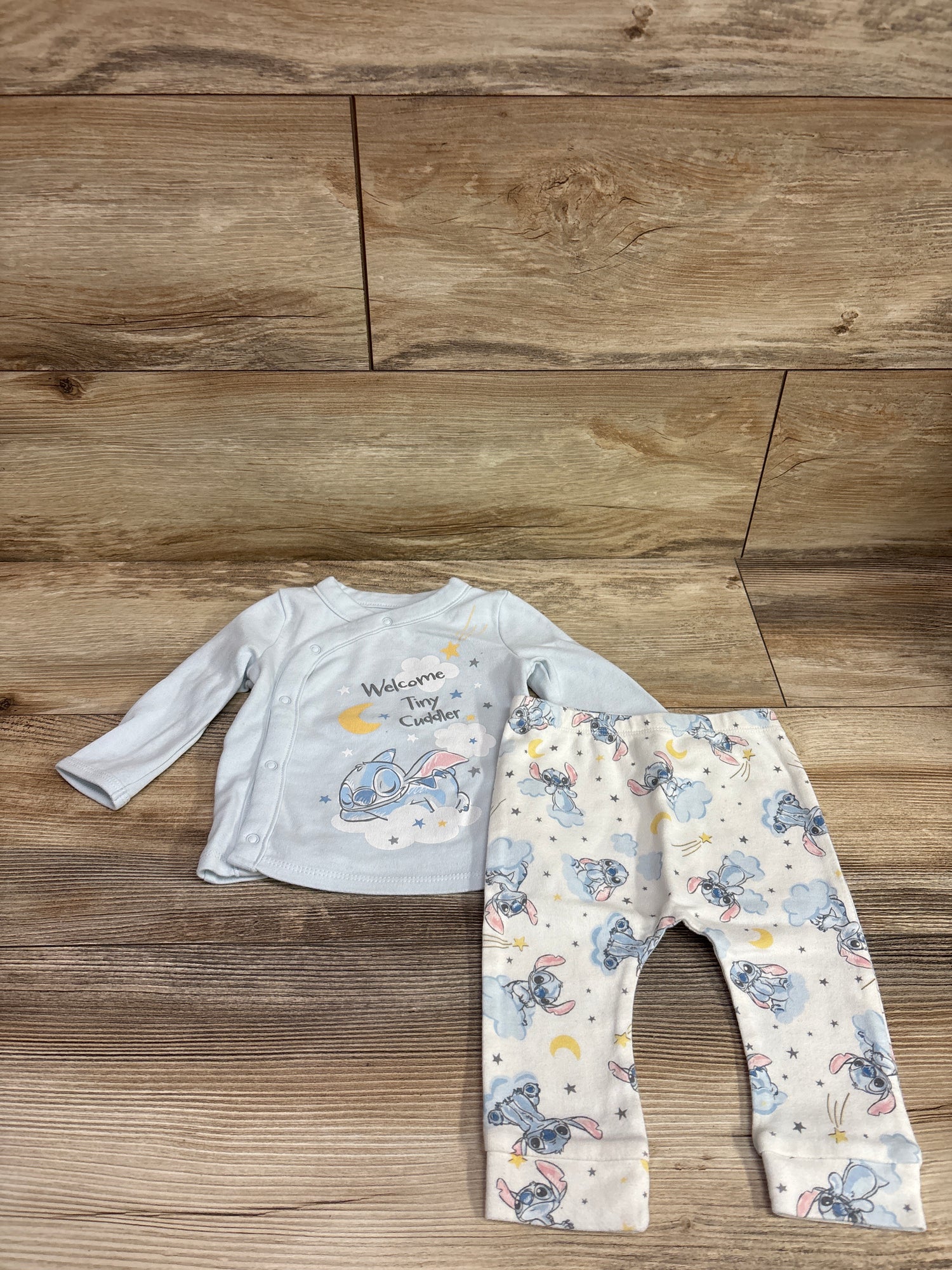 Disney Baby 2pc Stitch Kimono Shirt & Pants Set Blue sz 3/6m