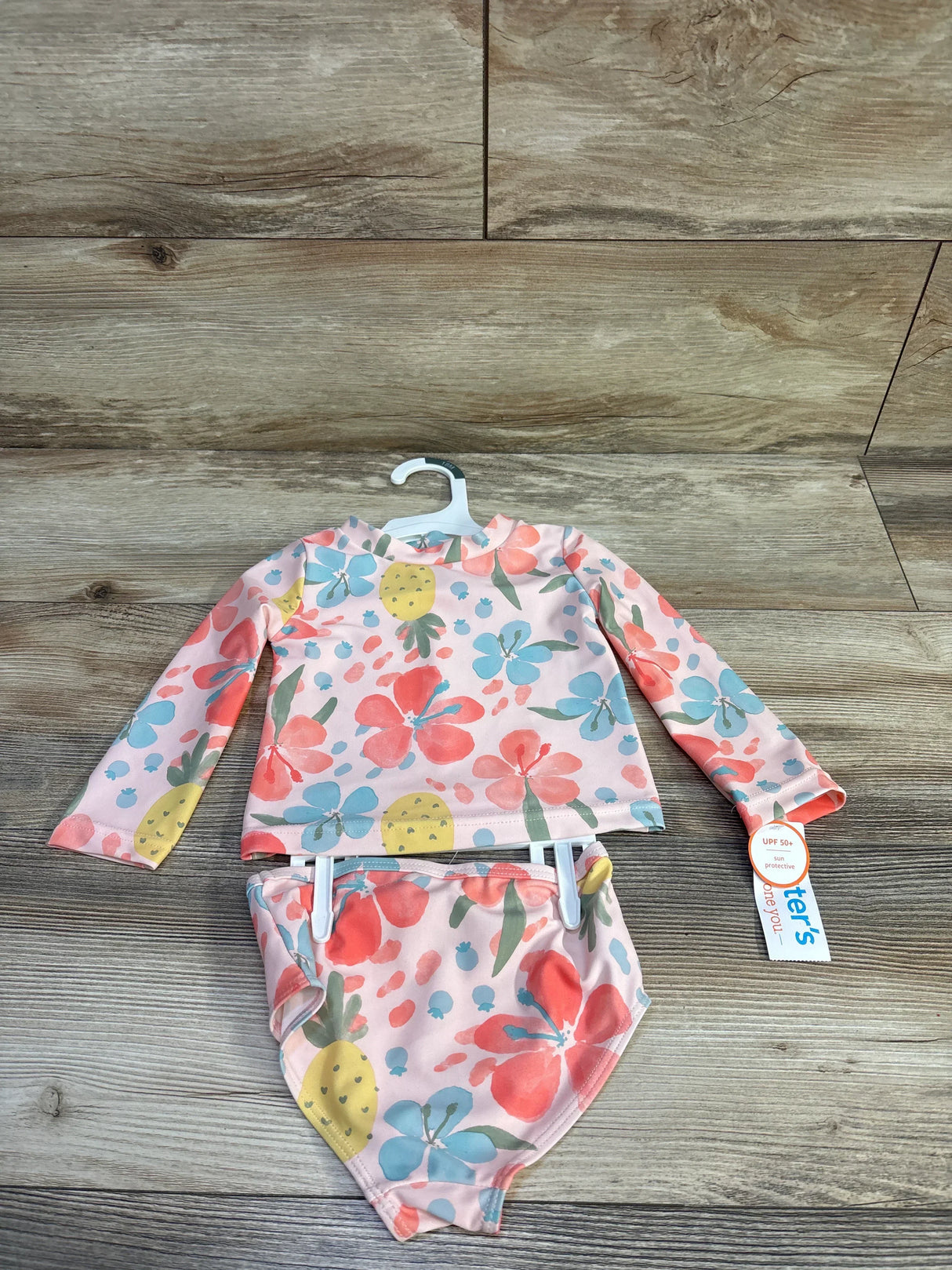 NEW Just One You 2pc Floral Rash Guard & Bikini Bottoms Pink sz 18m