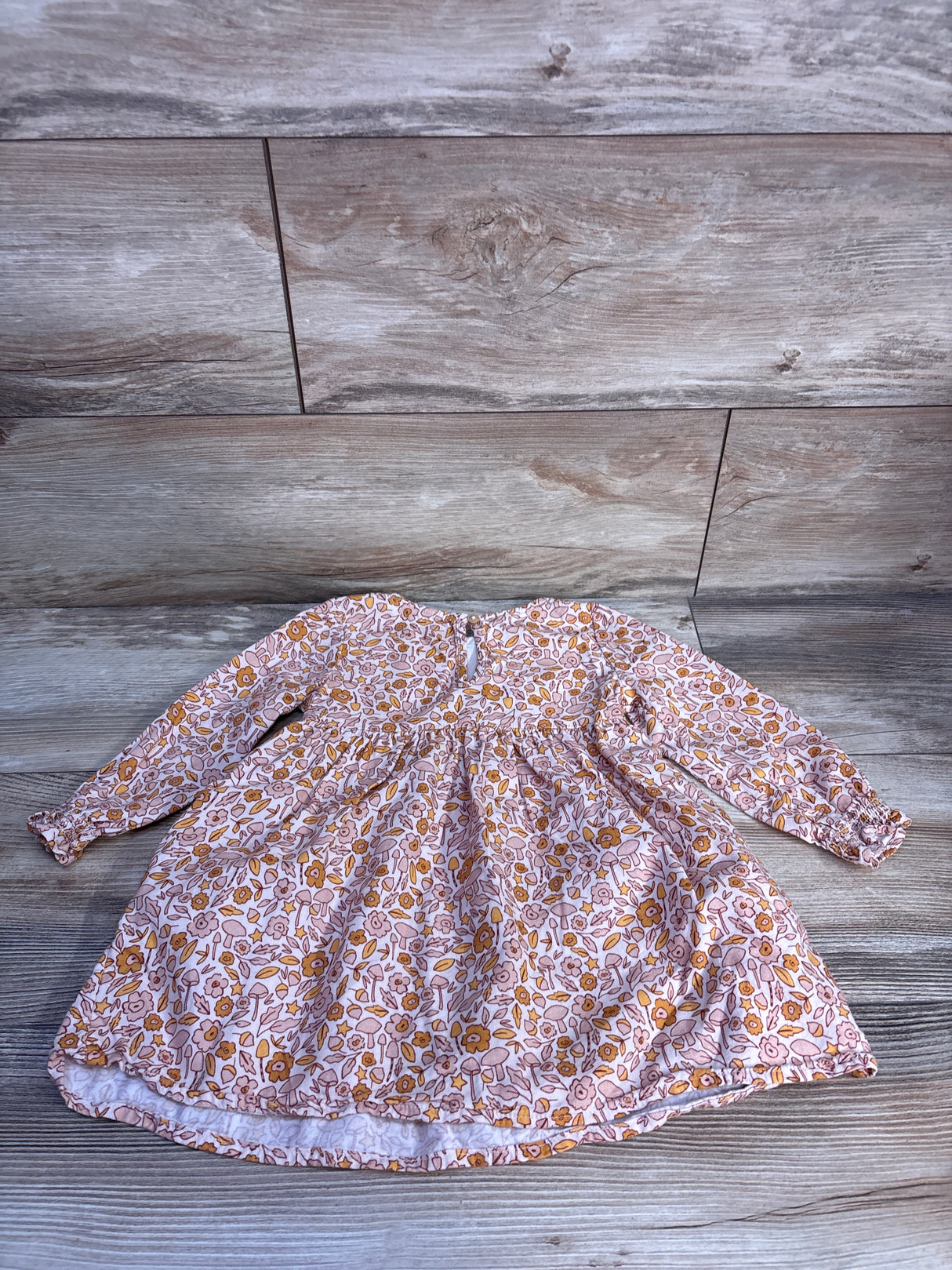 Cat & Jack Long Sleeve Smocked Dress Leaf Print sz 2T