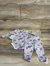 NEW Burt's Bees Baby 2pc Floral Bodysuit & Footed Bottoms Set White sz 0-3m