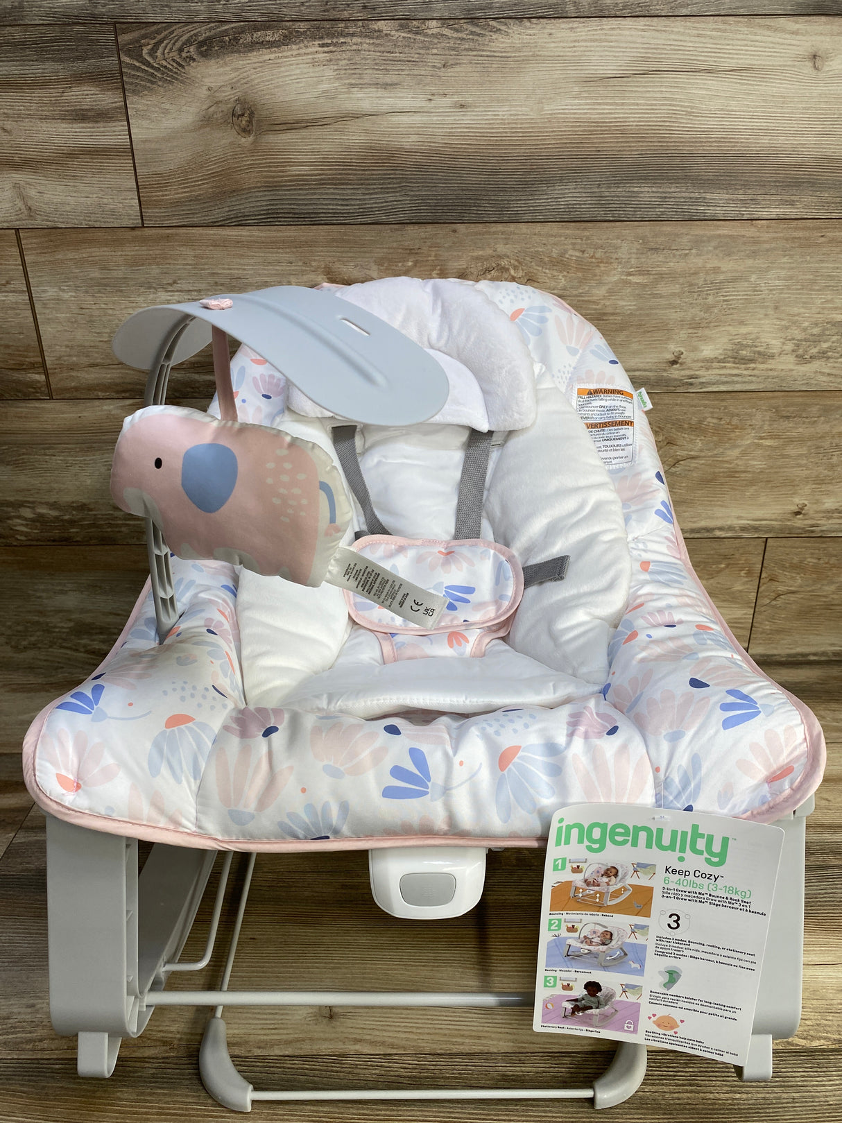 NEW Ingenuity Keep Cozy 3-in-1 Grow with Me Baby Bouncer, Rocker & Toddler Seat Pink Burst