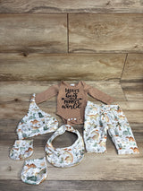 5pc Daddy's Boy Mommy's World Layette Set Brown sz Newborn
