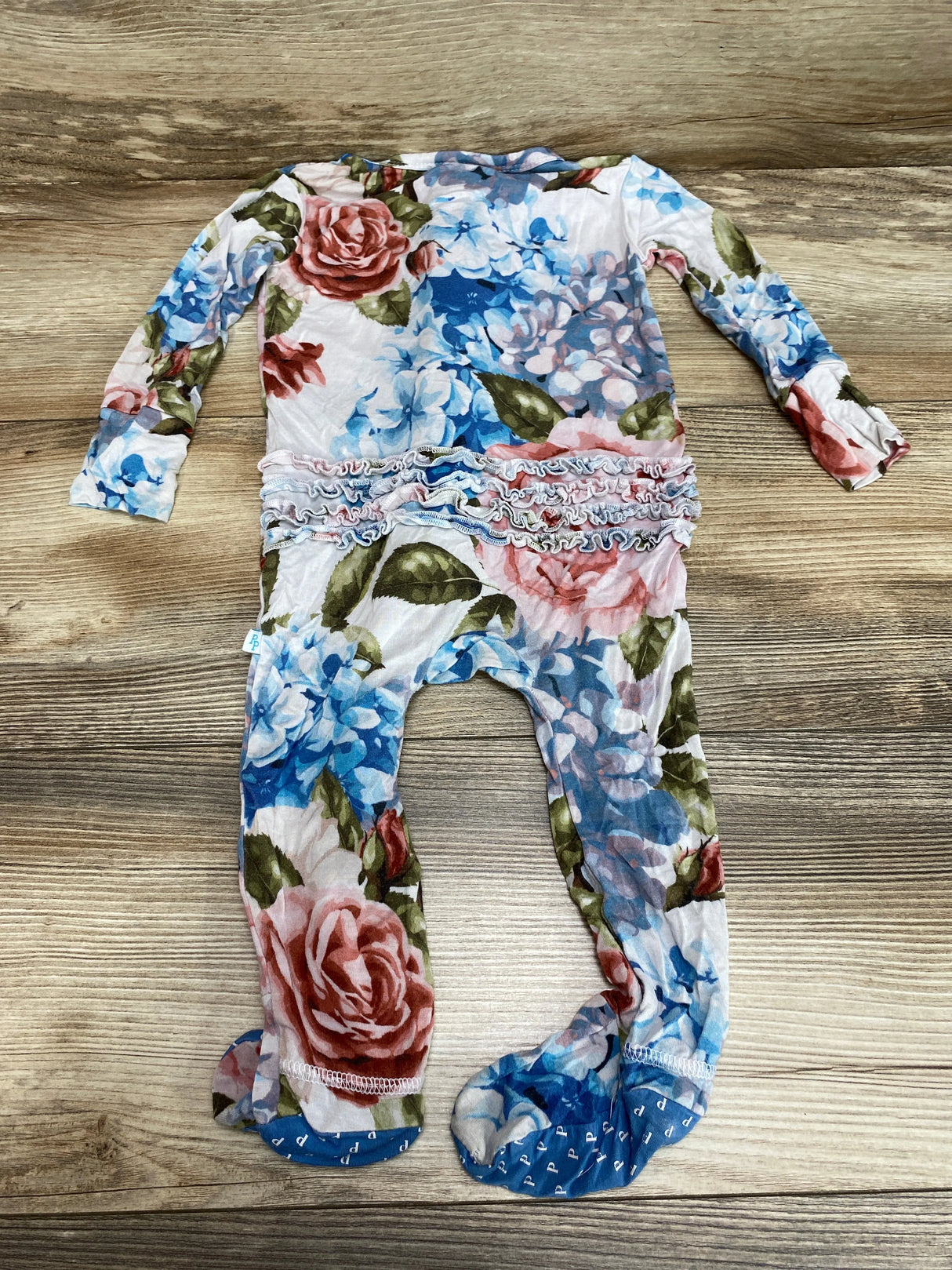 Posh P Hydrangea Ruffled Footie sz 9-12m