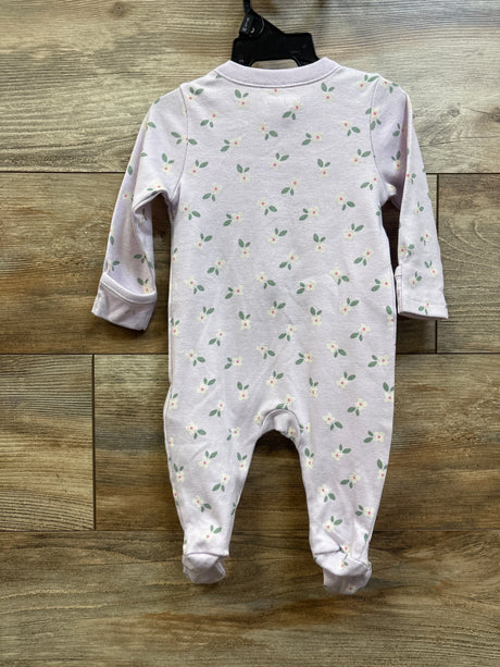Purple Old Navy baby sleeper with white and green floral print, size 0-3m