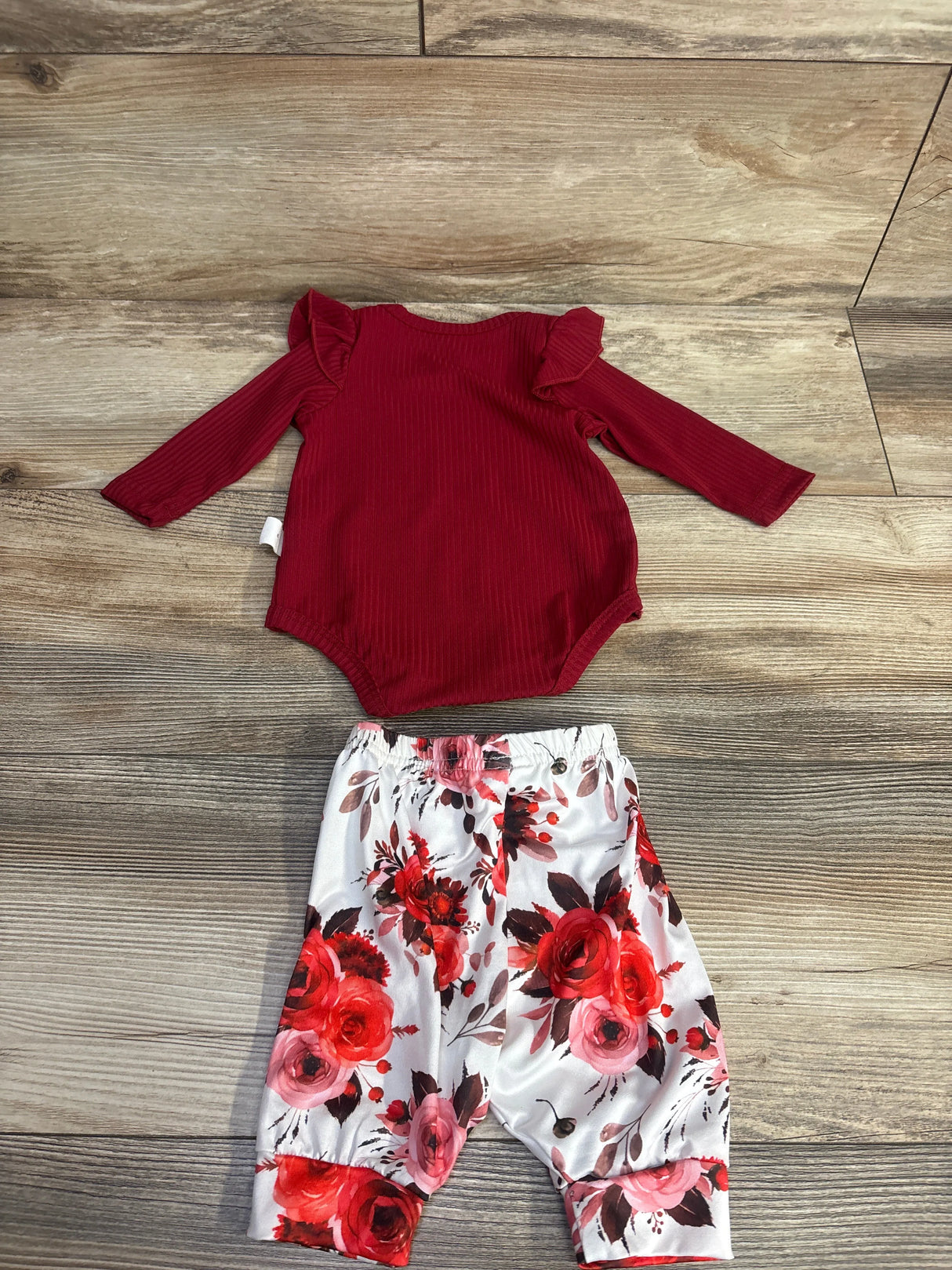 Shein Hello Im New Here Ribbed Bodysuit Set Burgundy sz 0-1m