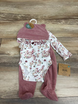 NEW Dream Gro 3pc Bodysuit, Footed Pants, & Hat Set White sz 3/6m