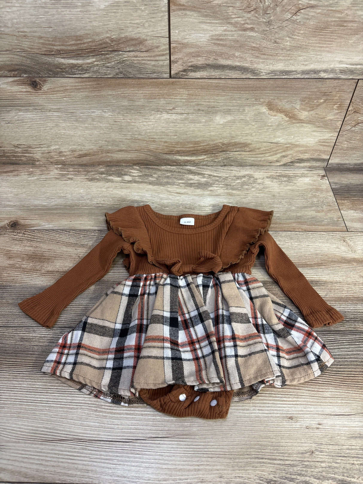 Plaid Ribbed Bodysuit Dress Brown sz 6-9m