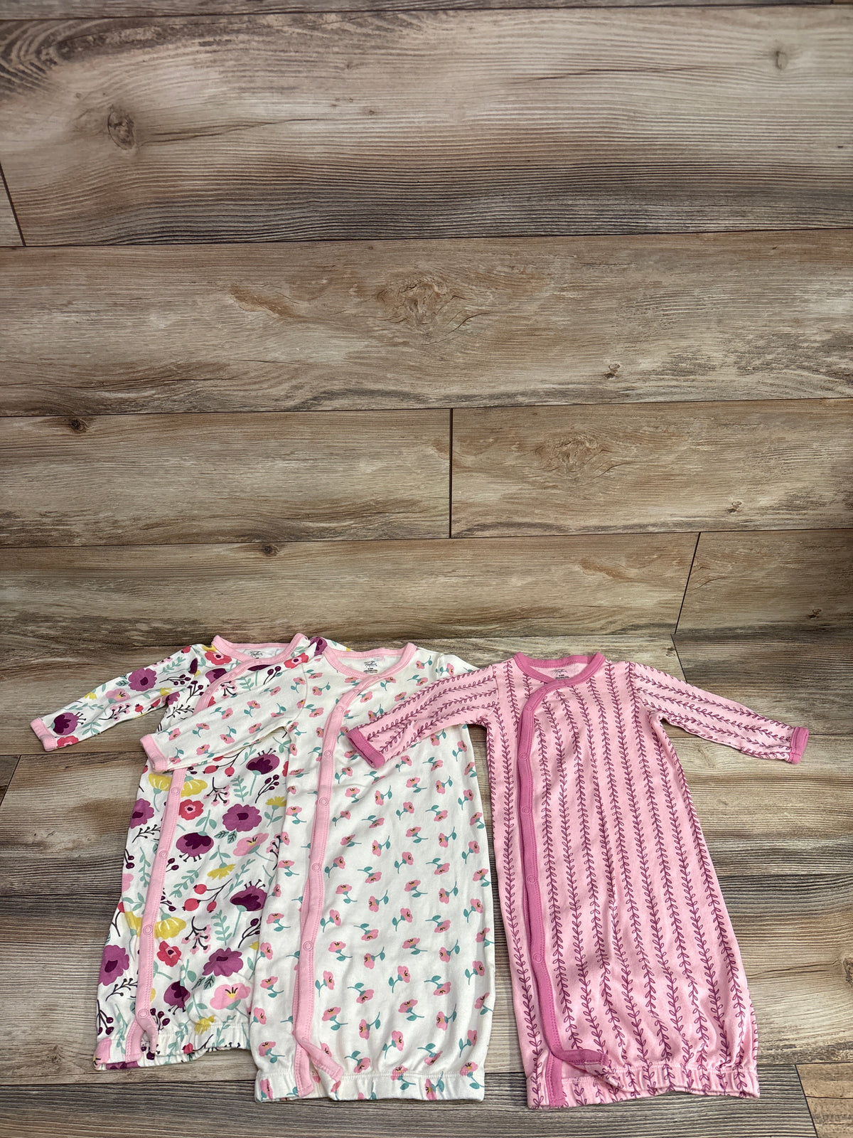 Touched By Nature 3pk Sleep Gowns Cream/Pink sz 0-6m