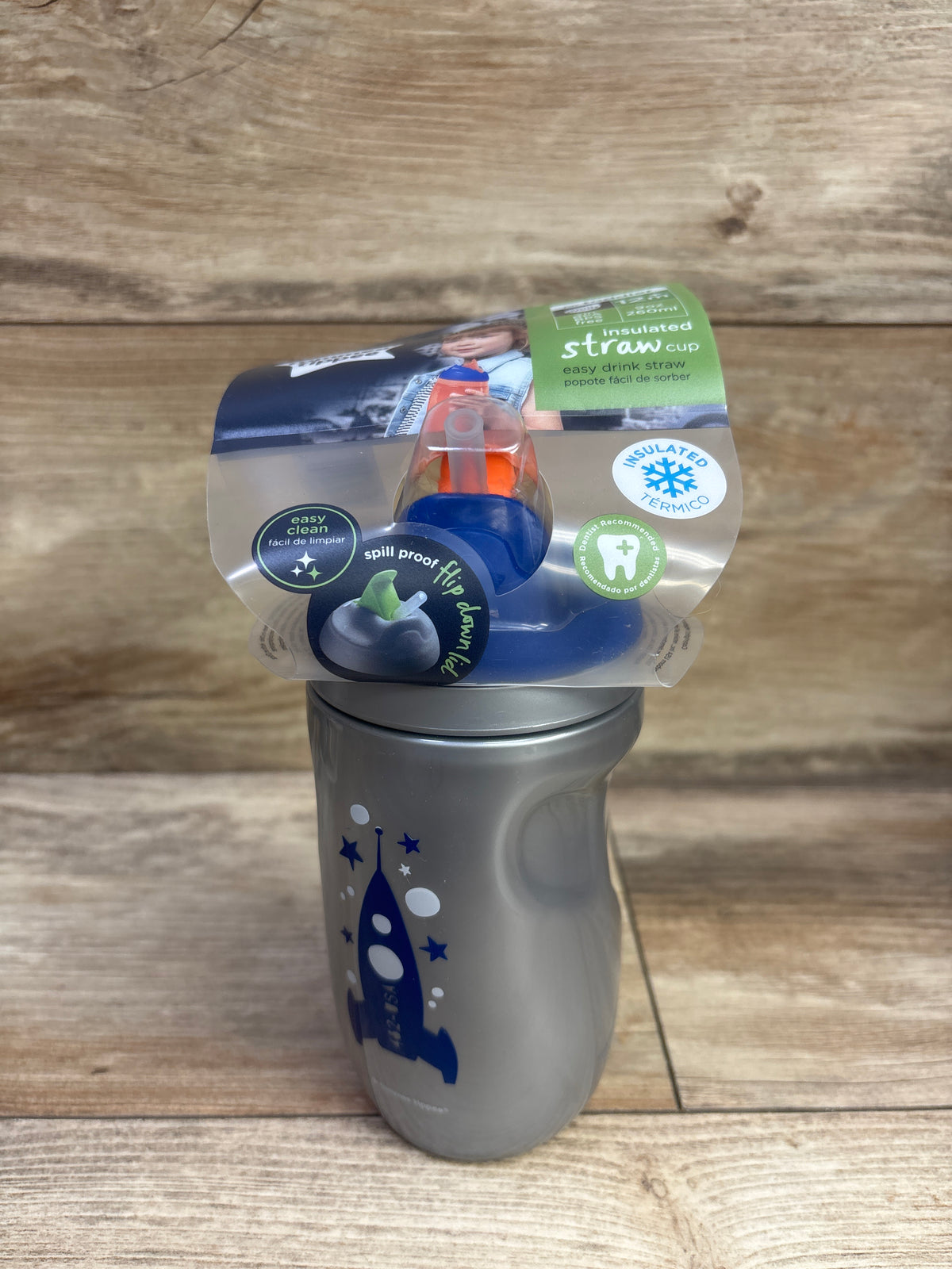 NEW Tommee Tippee Insulated Straw Cup Grey 9oz 12m+
