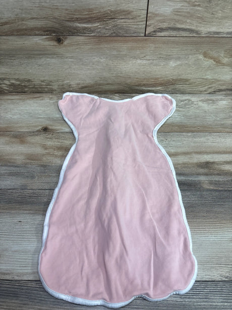 Pink Me n Mommy To Be arms up swaddle for infants size 3-6 months on wood background