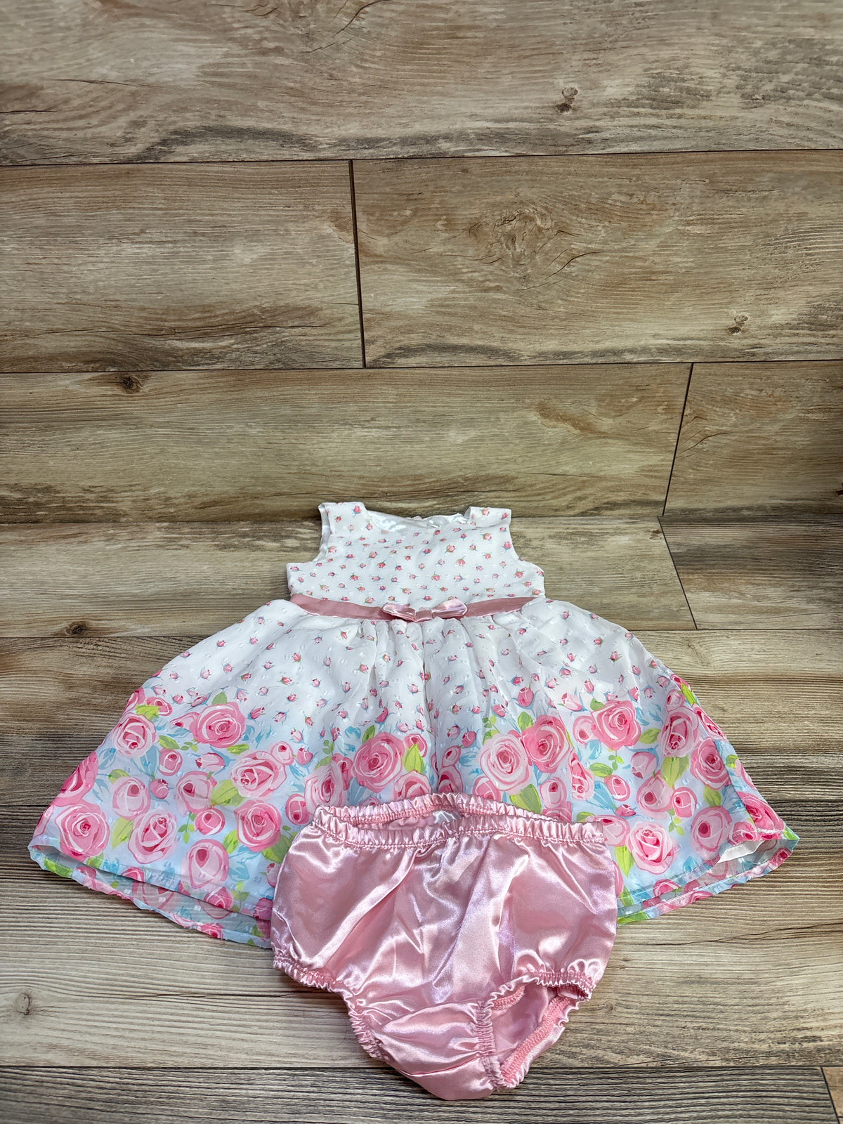 Nannette Baby 2pc Swiss Dot Floral Sleeveless Dress & Bloomers White sz 24m