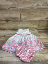 Nannette Baby 2pc Swiss Dot Floral Sleeveless Dress & Bloomers White sz 24m