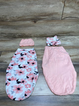 4pc Swaddle Wraps & Hats Pink/White sz 0-3m