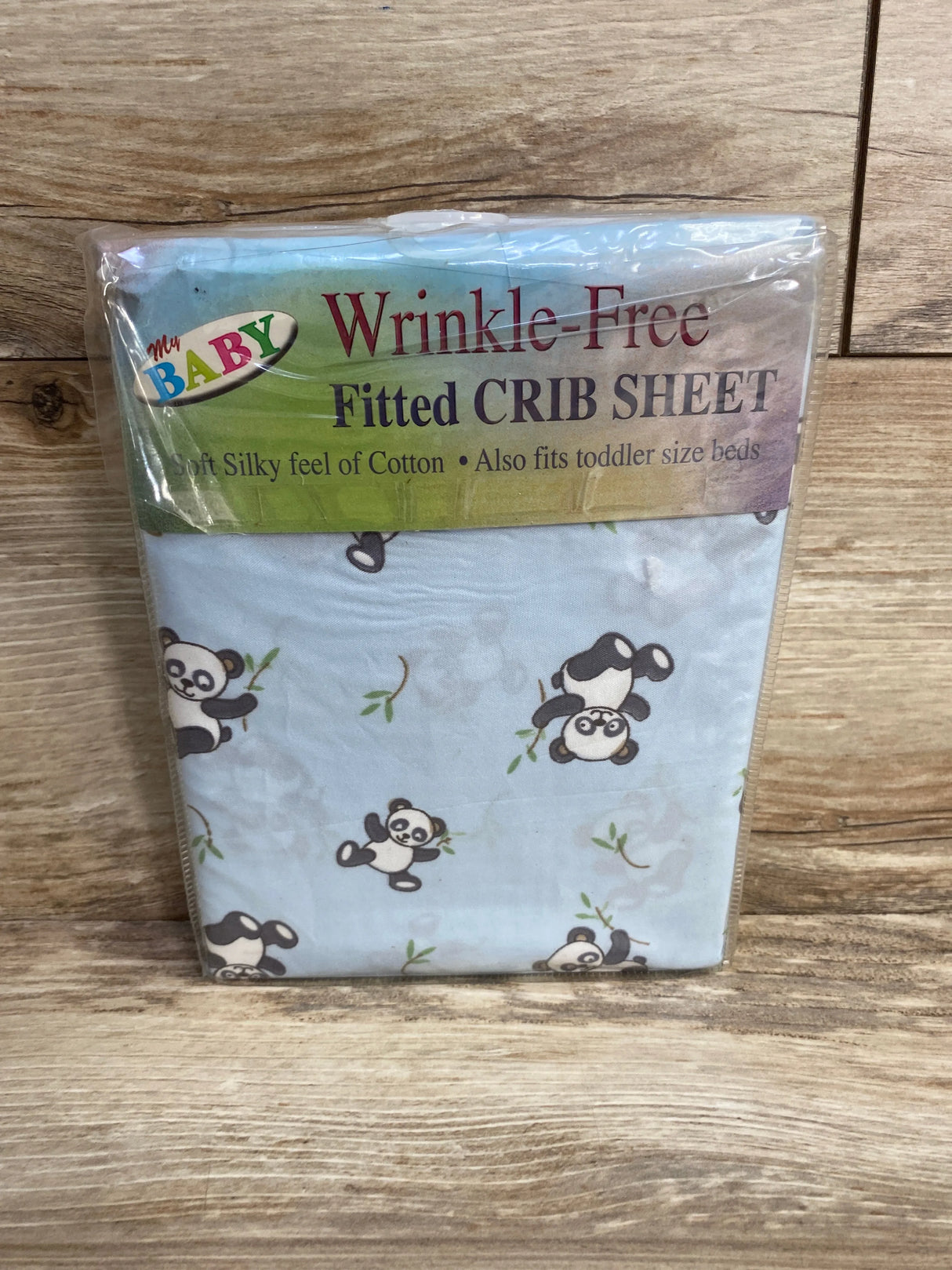 NEW My Baby Wrinkle-Free Fitted Crib Sheet, Blue Pandas