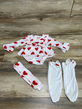 NEW Shein 3pc Heart Print Ruffle Bodysuit Set White sz 3-6m