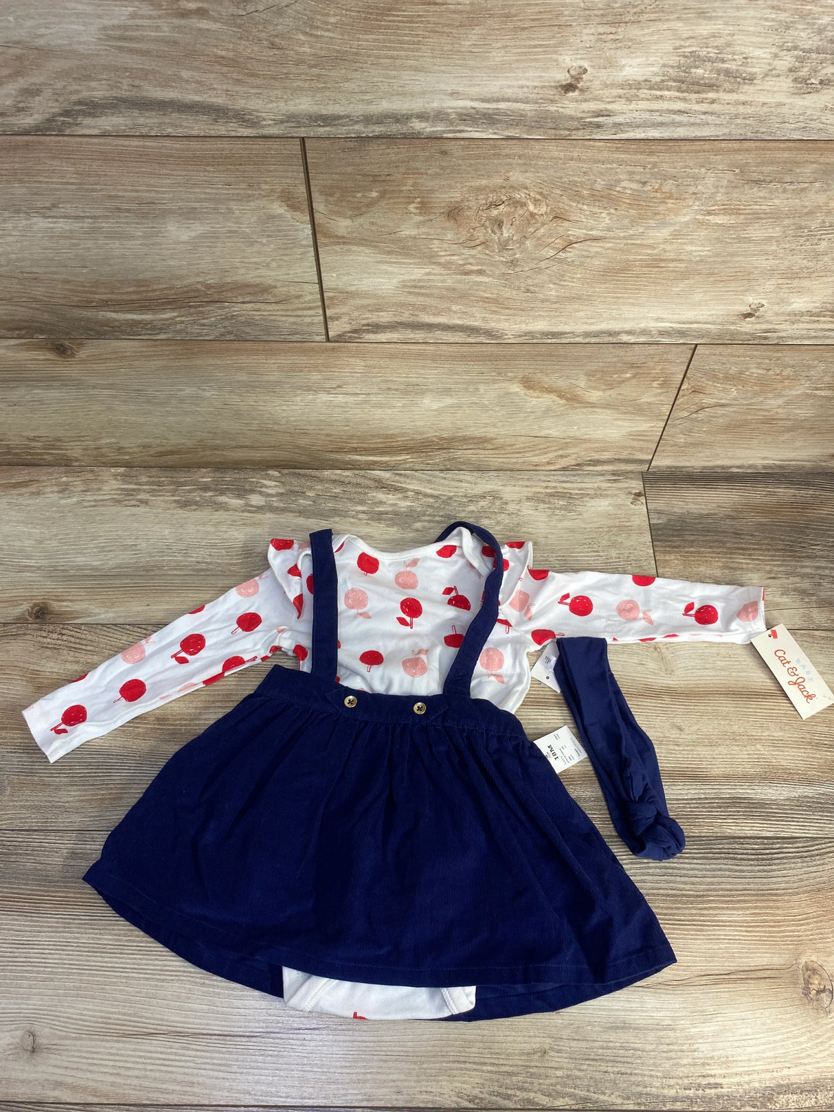 NEW Cat & Jack 3pc Cherry Bodysuit & Cord Jumper White sz 18m