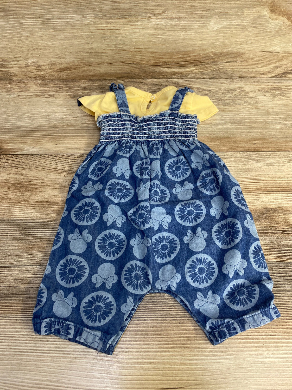 Disney Baby 2pc Shirt & Smocked Romper Yellow/Blue sz 0-3m