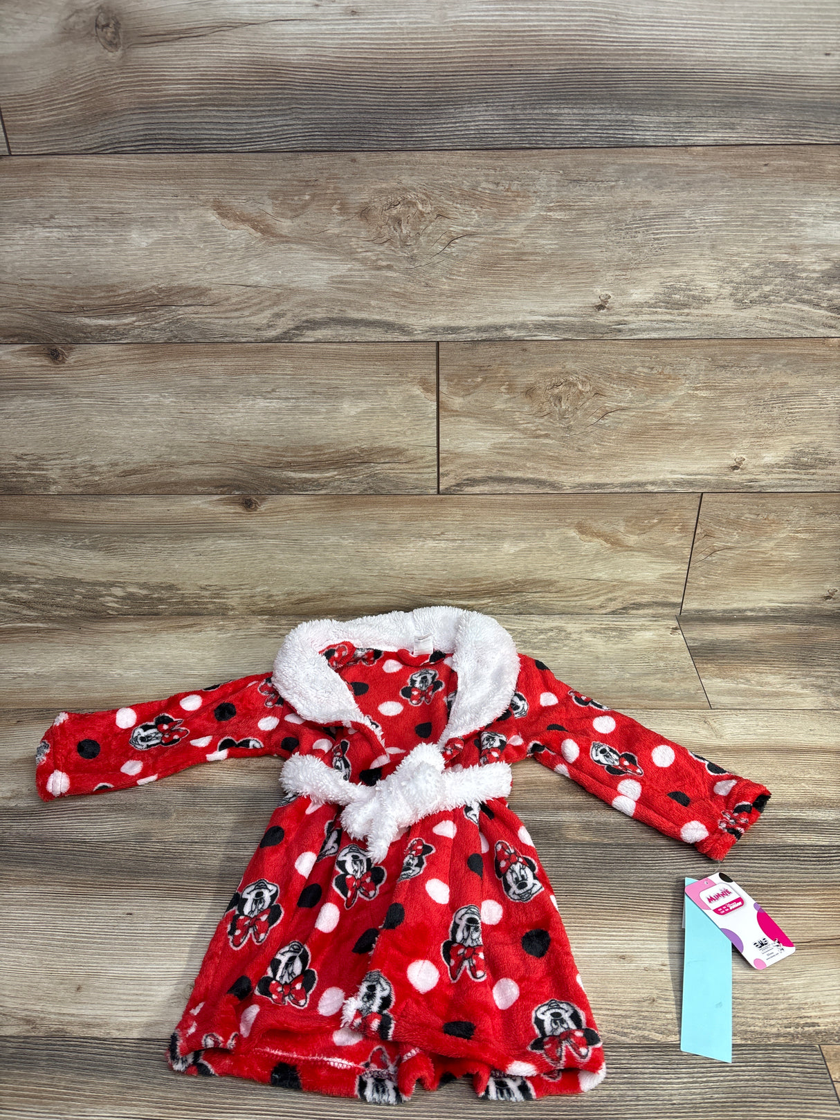 NEW Disney Junior Minnie Mouse Bath Robe Red sz 2/3T
