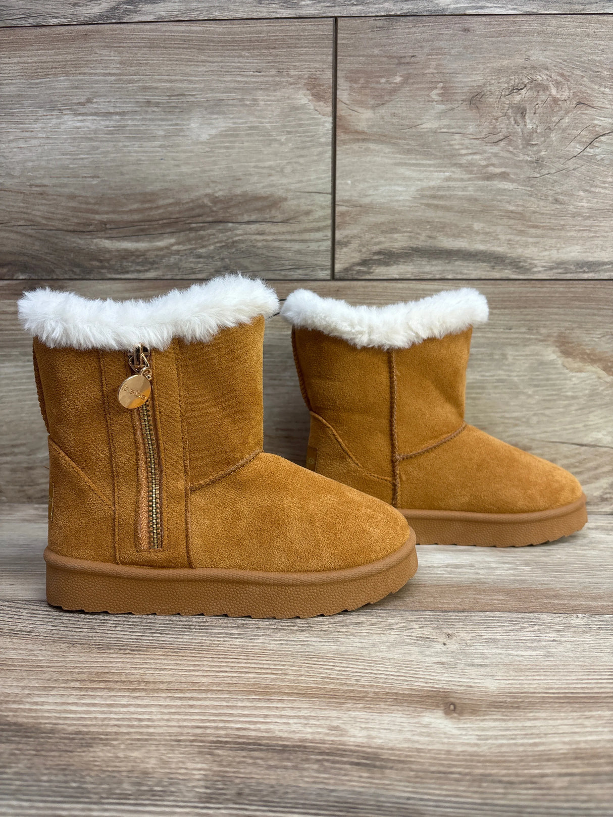 NEW Bebe Girls Faux Shearling Ankle Boots Brown sz 11c