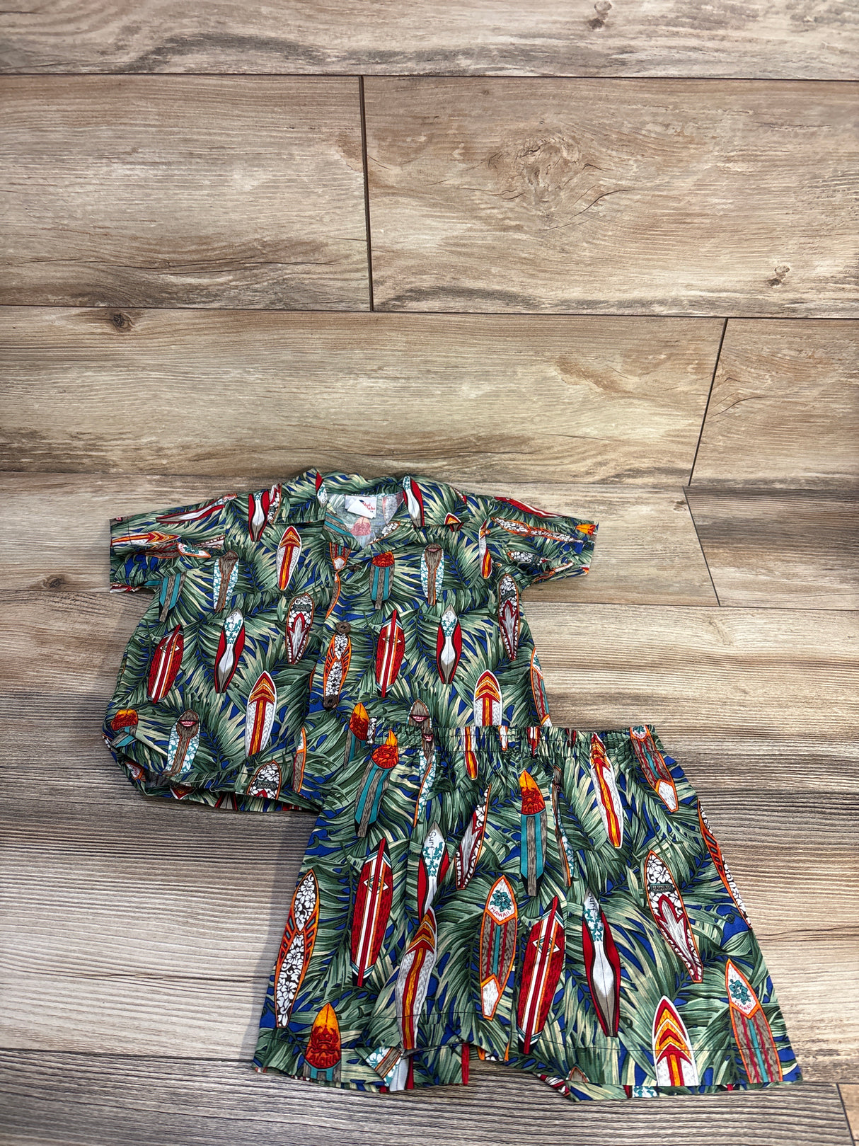 NEW Nai Nalu 2pc Surfboard Button-Up Shirt & Shorts Set Green sz 3T