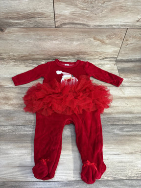 Red velvet baby onesie with Santa print and tutu skirt, festive holiday outfit for infants