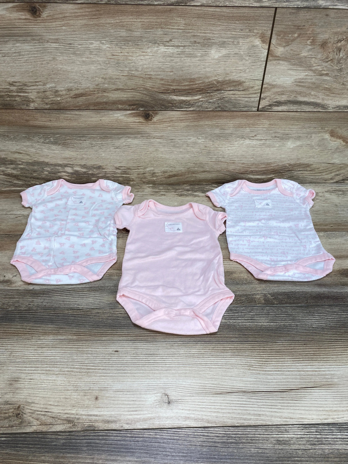 Burt's Bees Baby 3pk Bodysuits Pink/White sz 0-3m