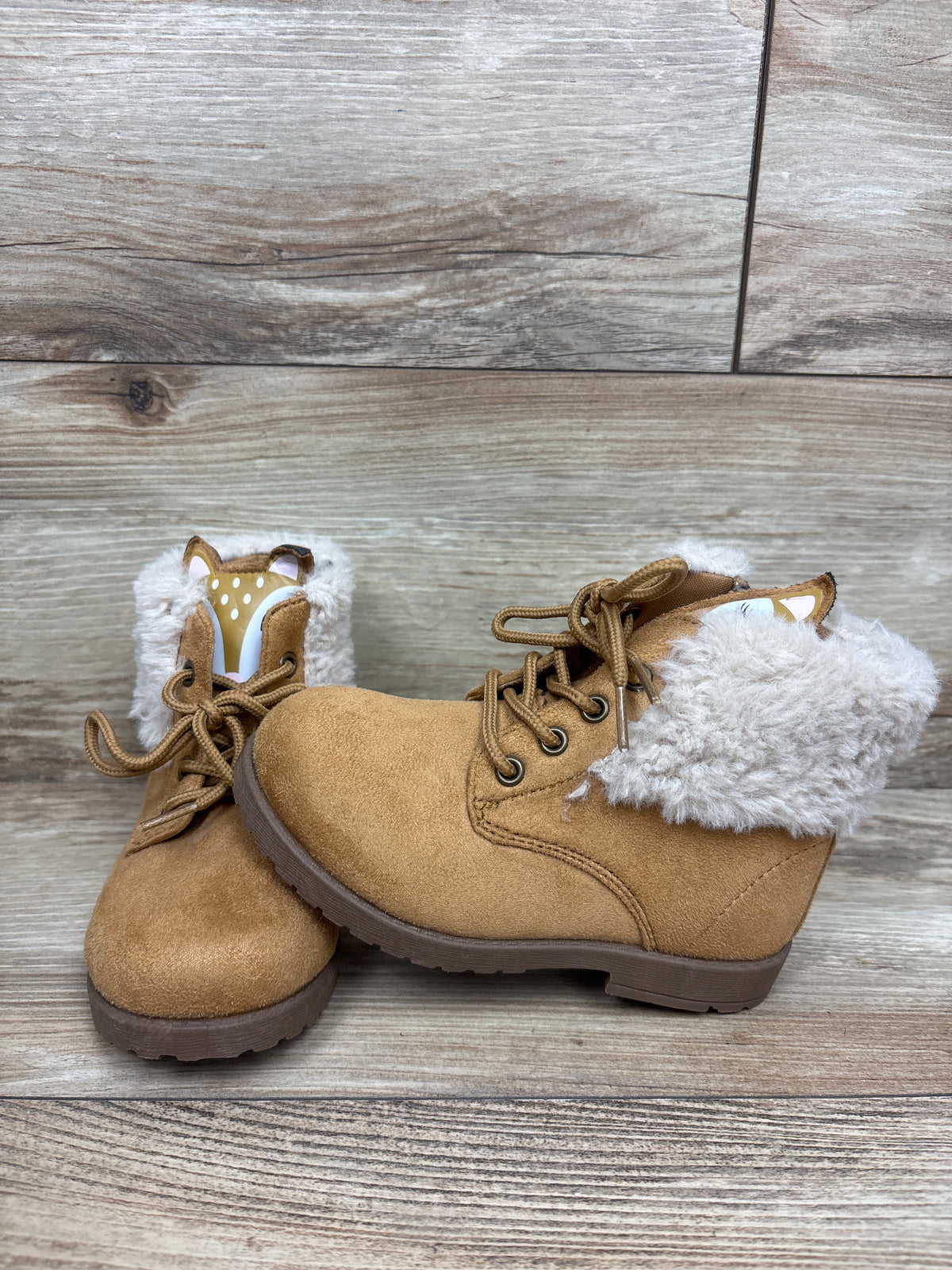 Fabkids Fur Lined Deer Face Boots Brown sz 8c
