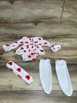 NEW Shein 3pc Heart Print Ruffle Bodysuit Set White sz 3-6m