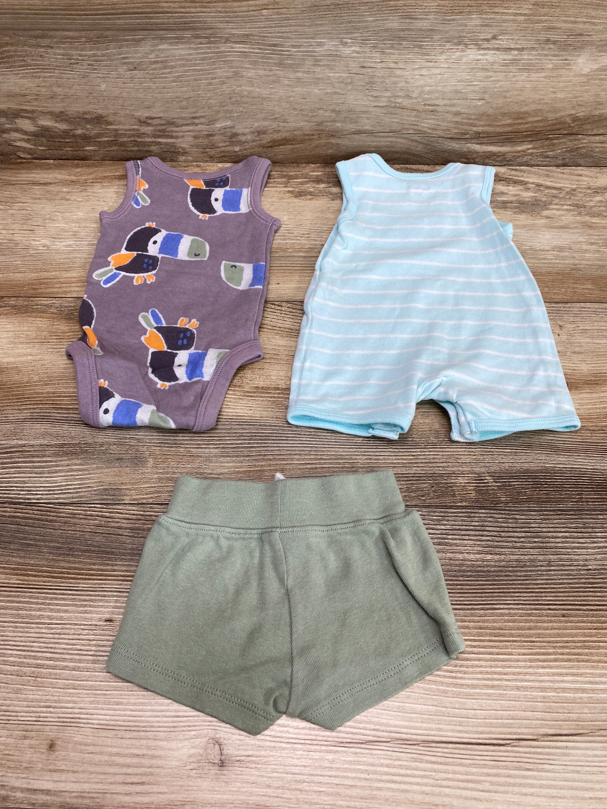 Carter's 3pc Toucan Shortie Romper Set Blue sz Newborn