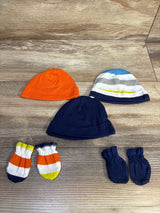 Onesies Brand Hats & Mittens Set, Orange/Blue 5pk sz Newborn