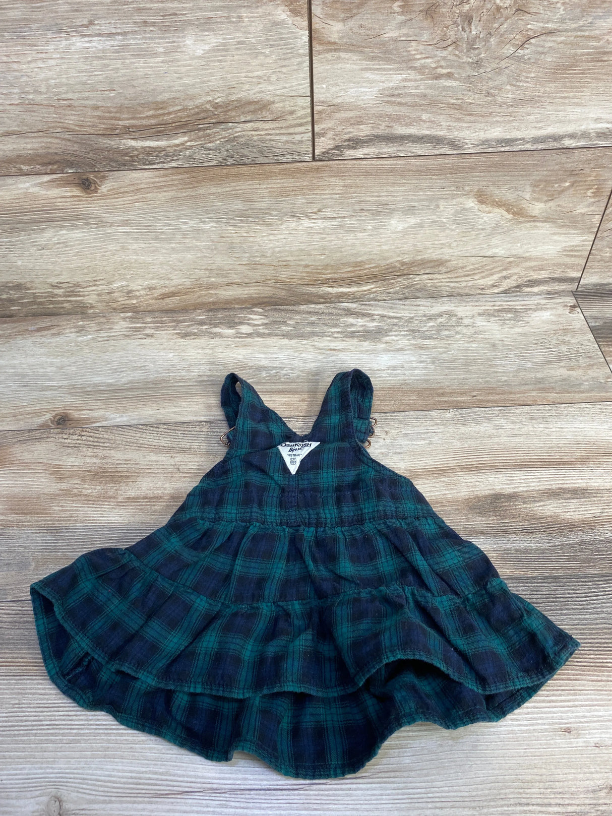 OshKosh Plaid Overall Dress Green sz 6m