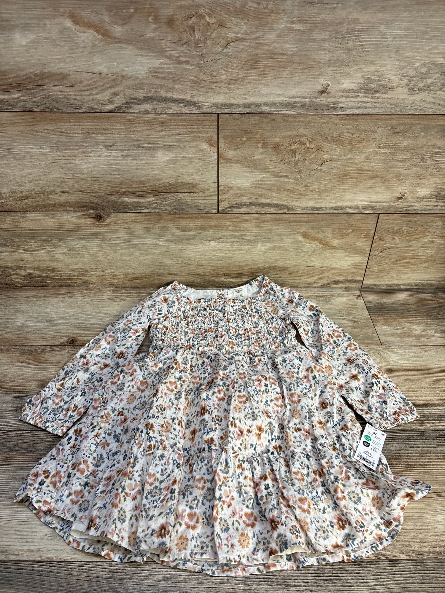 NEW OshKosh Long Sleeve Floral Dress Beige sz 5T