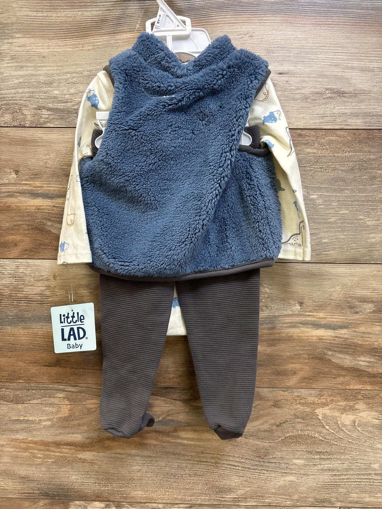 NEW Little Lad 3pc Faux Fur Vest Set Blue sz 6/9m
