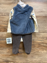 NEW Little Lad 3pc Faux Fur Vest Set Blue sz 6/9m