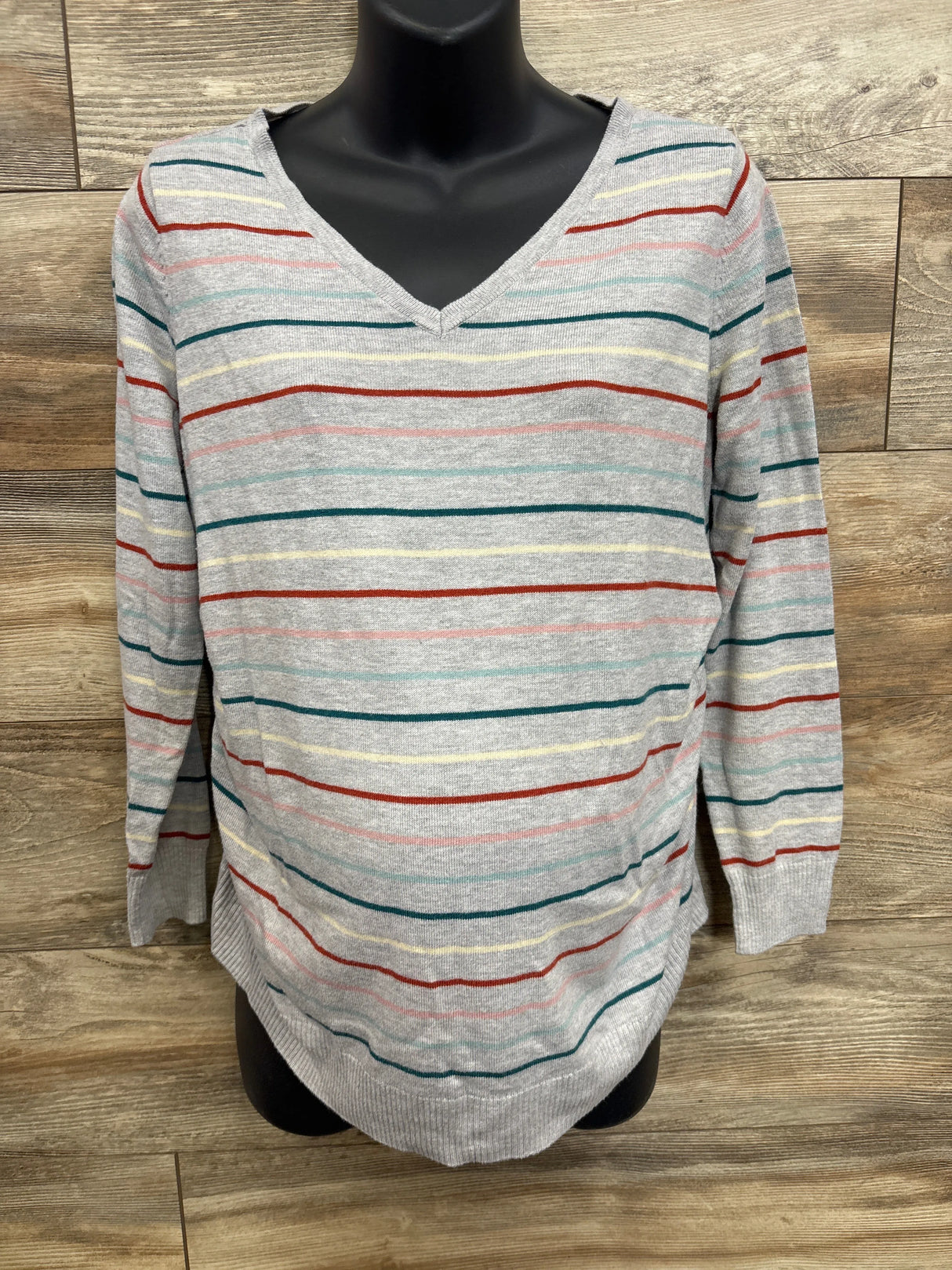 Isabel Maternity Striped Pull Over Sweater Grey sz Large