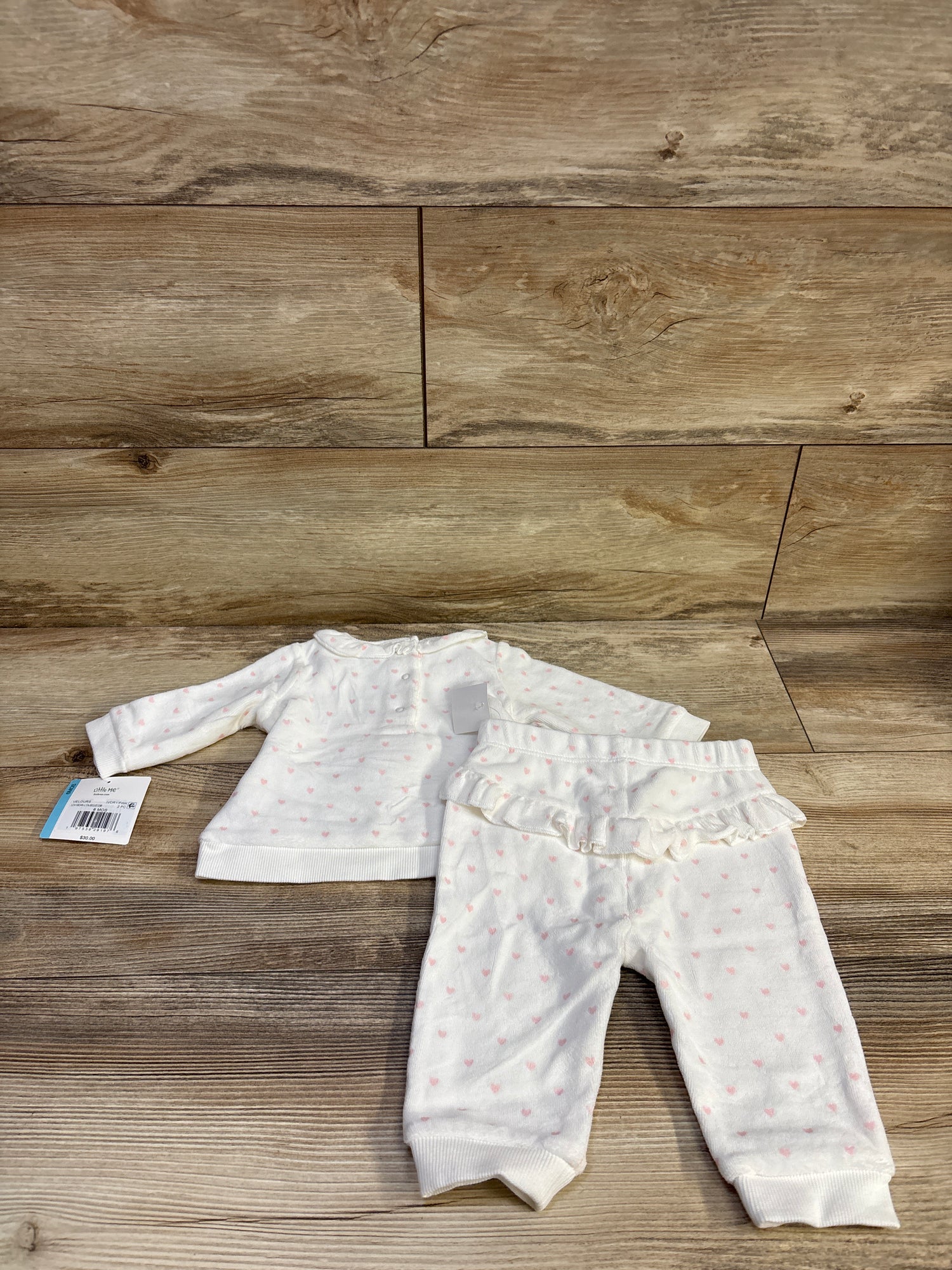 NEW Little Me 2pc Velvet Long Sleeve Shirt & pants Set White sz 6m