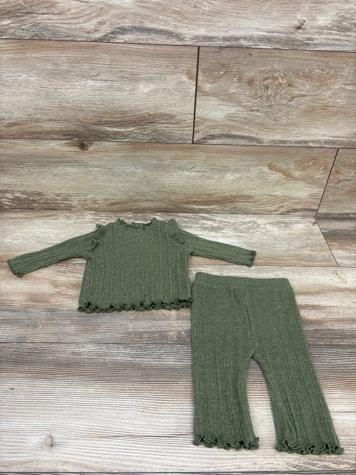 Old Navy 2pc Rib Knit Long Sleeve Top & Pants Set Green sz 0-3m