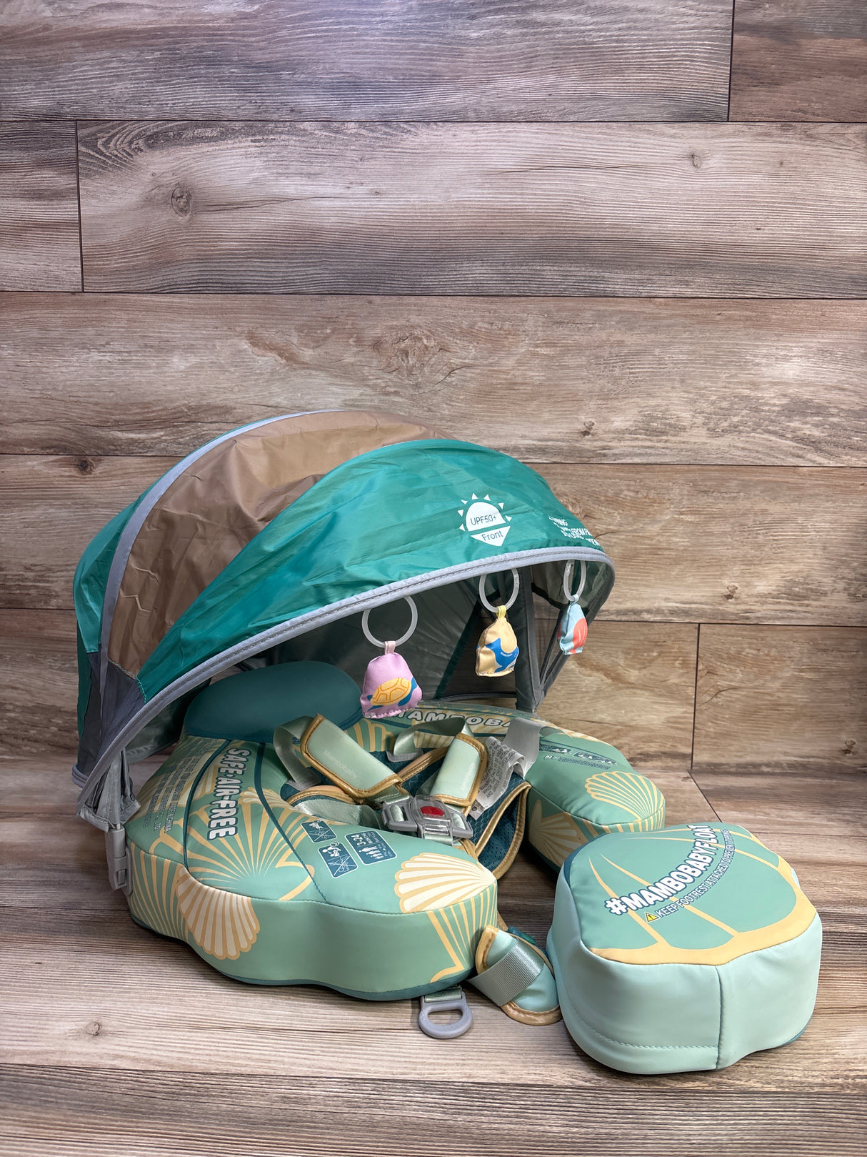 Mambobaby Innovative Explorer Baby Pool Float with Canopy in Seashell Green 13-40lbs