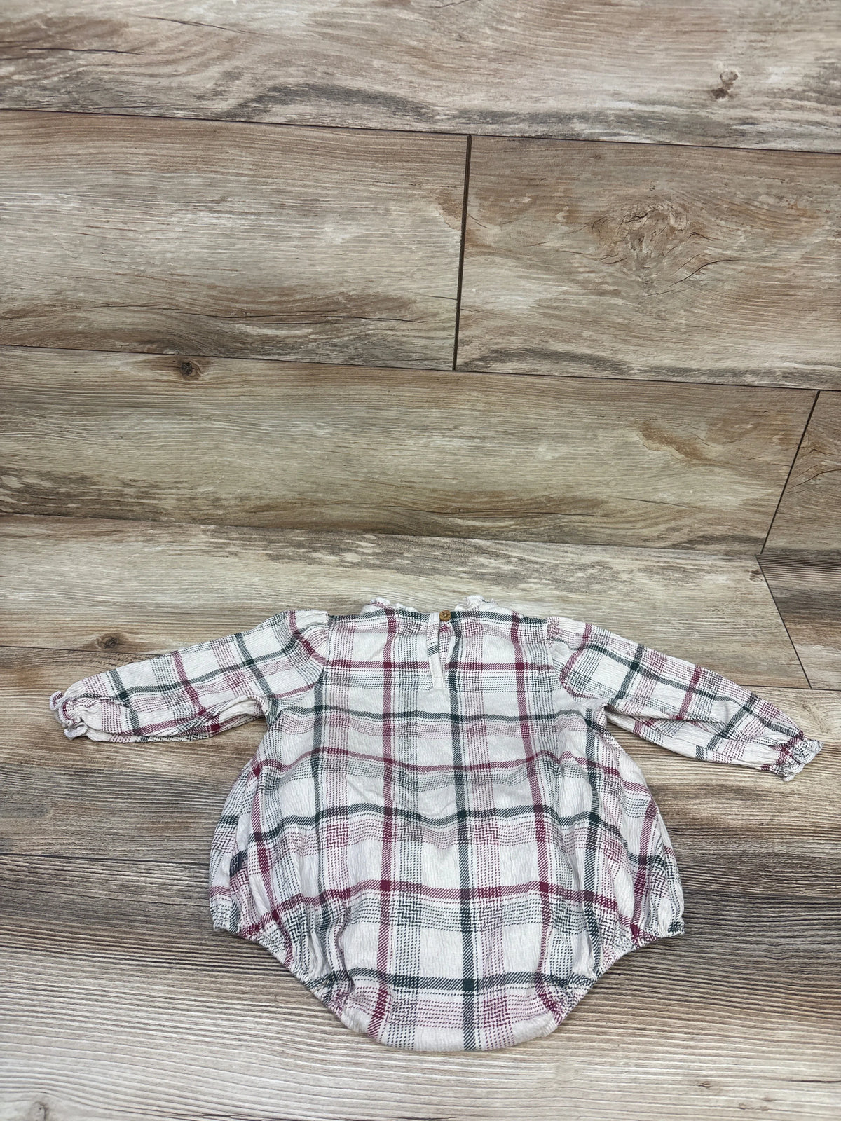 Modern Moments Smocked Long Sleeve Holiday Bubble Romper Beige sz 6-9m
