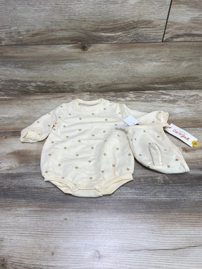 NEW Cat & Jack 2pc Polka Dot Romper & Bonnet Cream sz 0-3m - Me n Mommy To Be