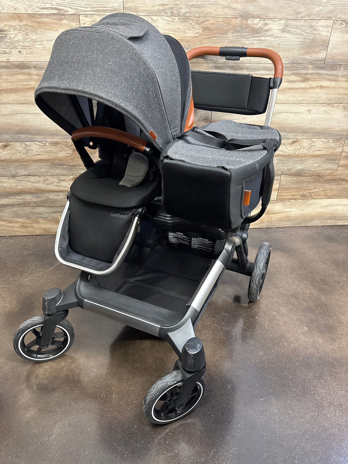 Contours Element Single to Double Stroller + Second Reversible Seat, Black