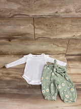 Kaipiclos 3pc Ribbed Bodysuit & Gauze Belted Pants White sz 3m