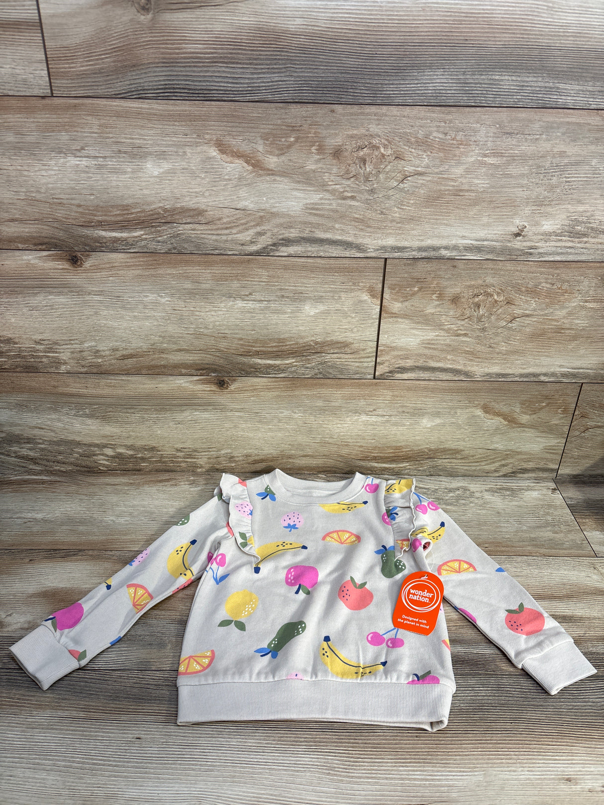 NEW Wonder Nation Fruit Pull Over Sweatshirt Tan sz 4T