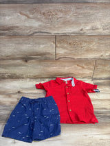 NEW OshKosh 2pc Button Up Top and Woven Shorts Set Red sz 2T