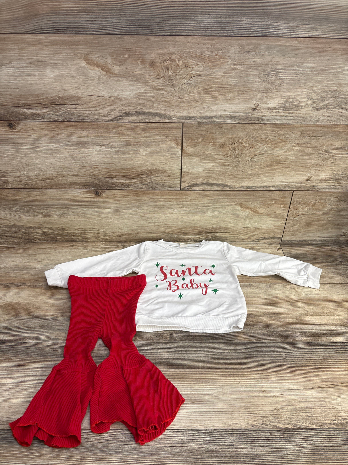 2pc Santa Baby Sweatshirt & Ribbed Bottoms White sz 18-24m